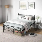 Struttura letto a piattaforma in metallo nero con testiera, completo/queen size, 1 persona