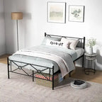 Struttura letto a piattaforma in metallo nero con testiera, completo/queen size, 1 persona