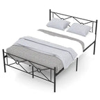 Struttura letto a piattaforma in metallo nero con testiera, completo/queen size, 1 persona