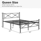 Struttura letto a piattaforma in metallo nero con testiera, completo/queen size, 1 persona