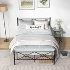 Struttura letto a piattaforma in metallo nero con testiera, completo/queen size, 1 persona