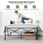 Struttura letto a piattaforma in metallo nero con testiera, completo/queen size, 1 persona