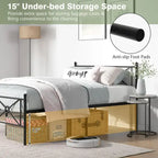 Struttura letto a piattaforma in metallo nero con testiera, completo/queen size, 1 persona