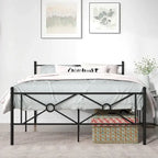 Struttura letto a piattaforma in metallo nero con testiera, completo/queen size, 1 persona
