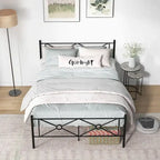 Struttura letto a piattaforma in metallo nero con testiera, completo/queen size, 1 persona