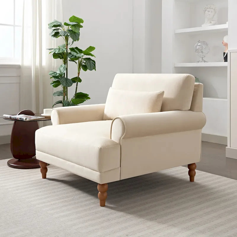 Poltrona d'accento in velluto beige, seduta singola