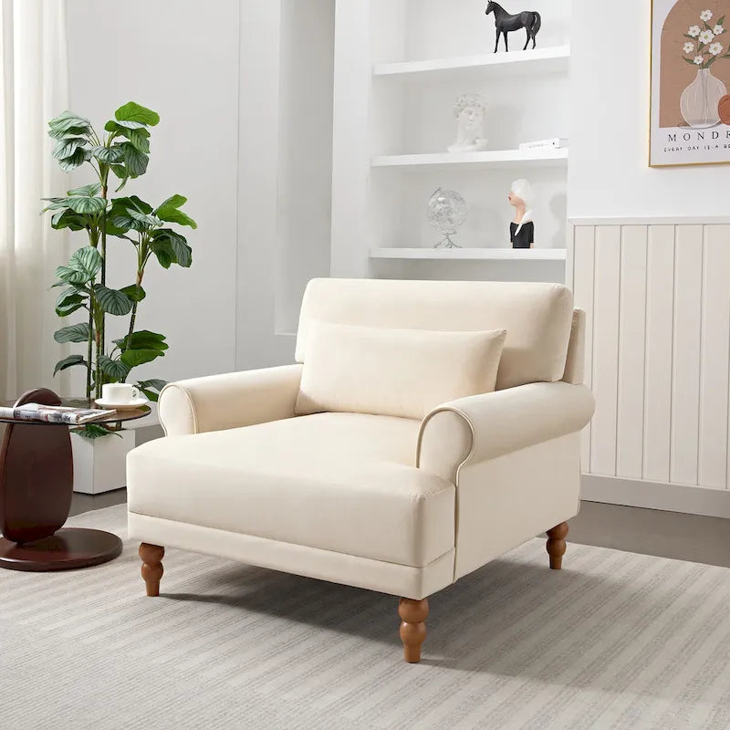 Poltrona d'accento in velluto beige, seduta singola