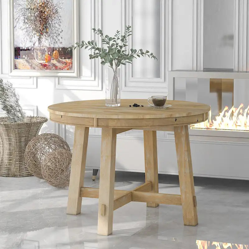 Round Extendable Dining Table, Oak/Antique White or Wood Wash, Seats 4–6