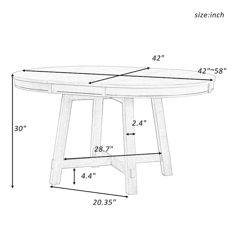 Round Extendable Dining Table, Oak/Antique White or Wood Wash, Seats 4–6