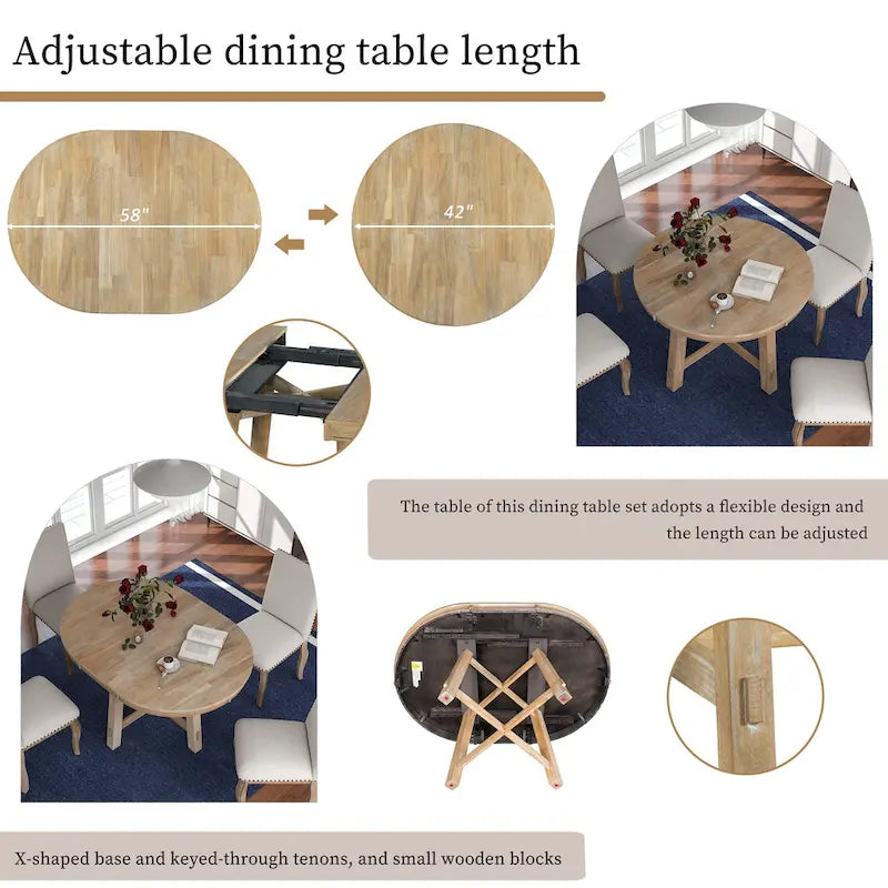 Round Extendable Dining Table, Oak/Antique White or Wood Wash, Seats 4–6