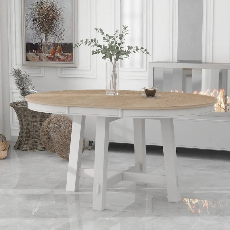 Round Extendable Dining Table, Oak/Antique White or Wood Wash, Seats 4–6