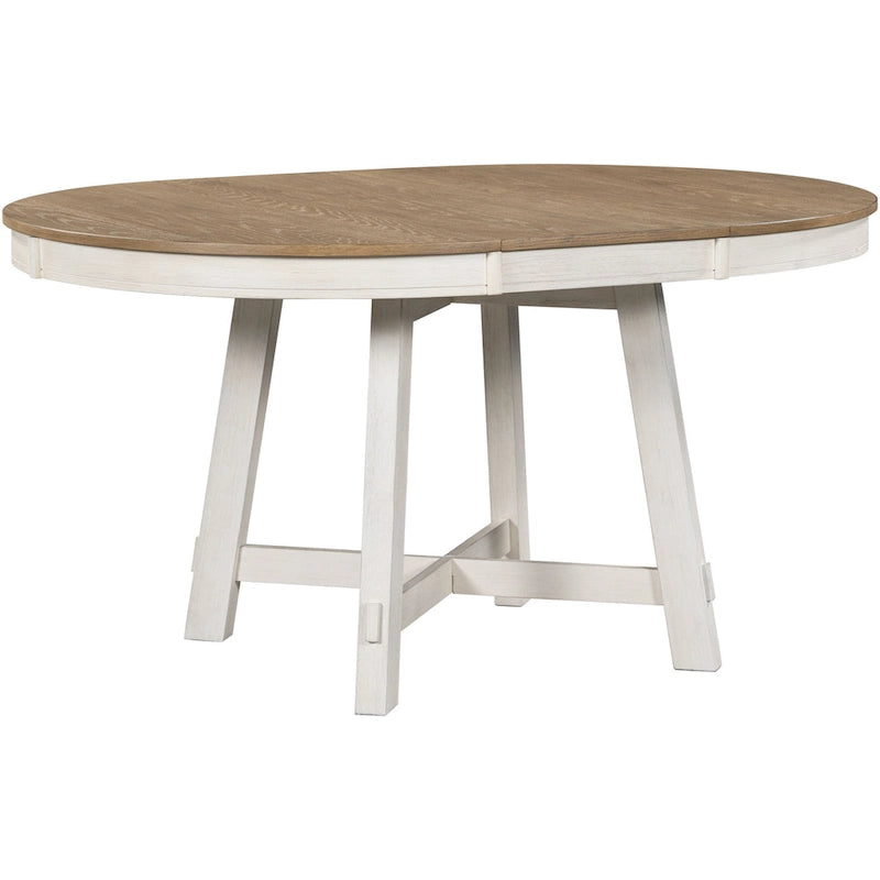 Round Extendable Dining Table, Oak/Antique White or Wood Wash, Seats 4–6