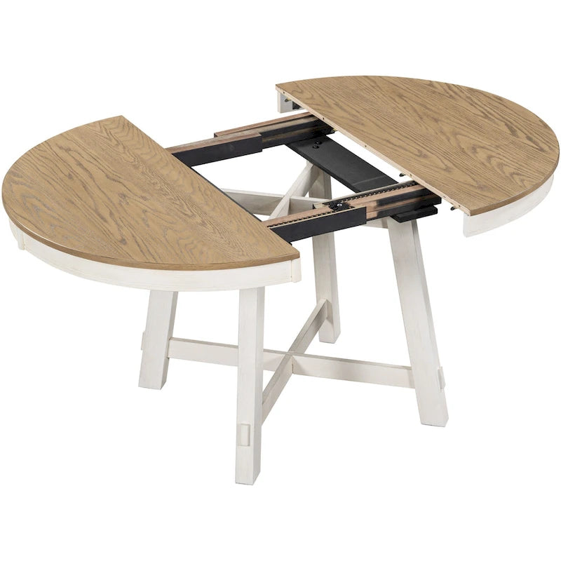 Round Extendable Dining Table, Oak/Antique White or Wood Wash, Seats 4–6