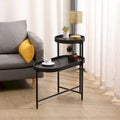Black 2-Tier Side Table, Metal Frame & Wood Shelf, 1-Person Assembly