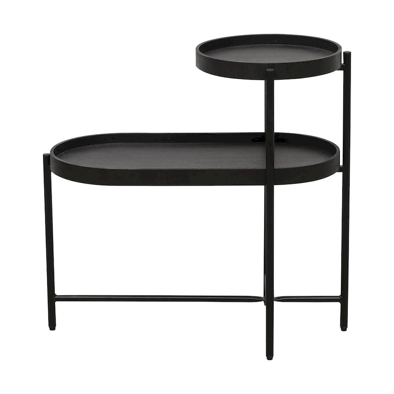 Black 2-Tier Side Table, Metal Frame & Wood Shelf, 1-Person Assembly