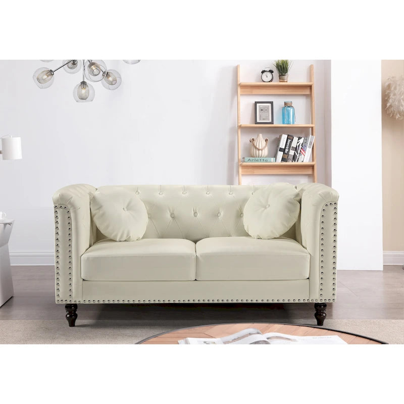 Beige / Black / Brown Chesterfield Faux Leather Loveseat – 2-Seater