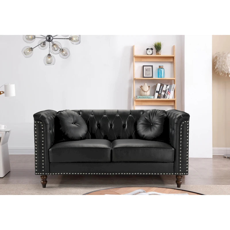 Beige / Black / Brown Chesterfield Faux Leather Loveseat – 2-Seater