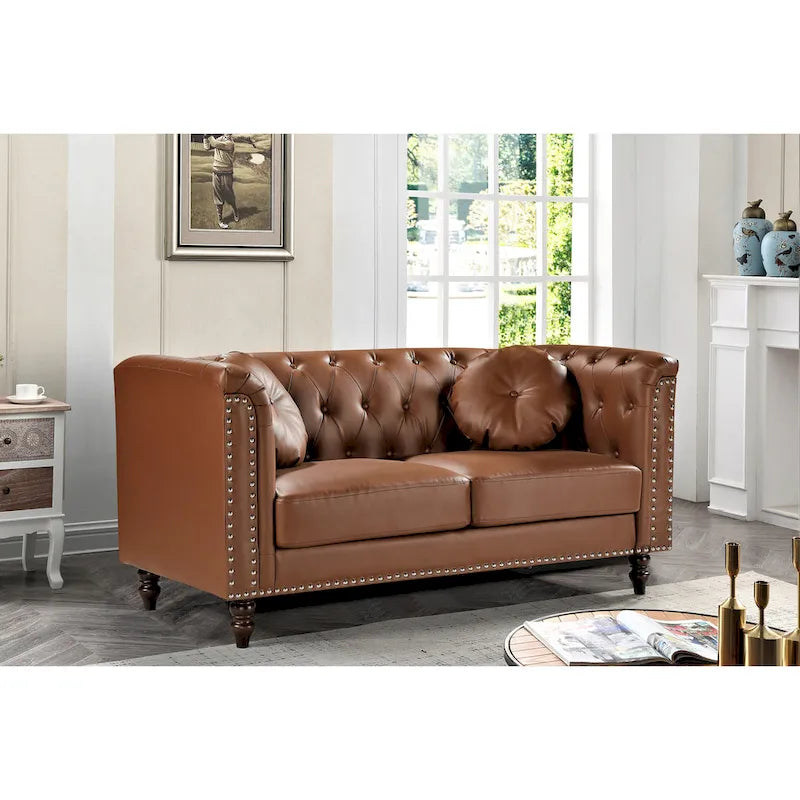 Beige / Black / Brown Chesterfield Faux Leather Loveseat – 2-Seater