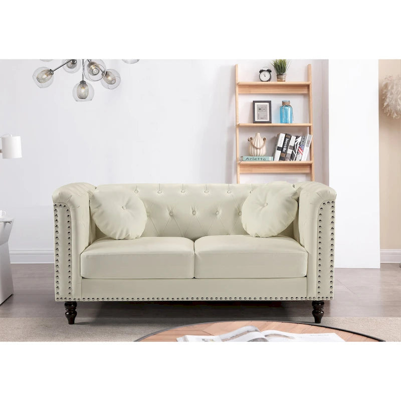 Beige / Black / Brown Chesterfield Faux Leather Loveseat – 2-Seater