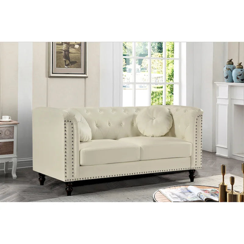 Beige / Black / Brown Chesterfield Faux Leather Loveseat – 2-Seater