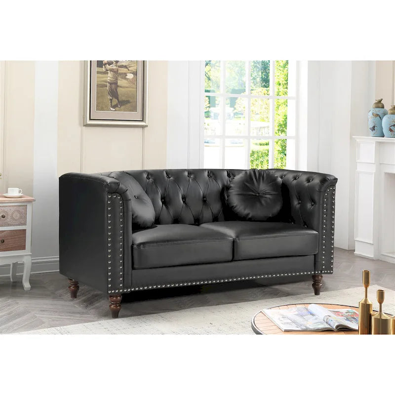 Divanetto Chesterfield in similpelle Beige/Nero/Marrone - 2 posti
