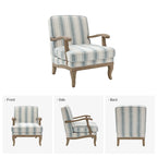 Boerderijstijl accentfauteuil in grijs/strepen/blauw/beige, polyester en massief hout, set van 2