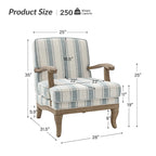 Boerderijstijl accentfauteuil in grijs/strepen/blauw/beige, polyester en massief hout, set van 2