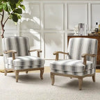 Boerderijstijl accentfauteuil in grijs/strepen/blauw/beige, polyester en massief hout, set van 2