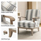 Boerderijstijl accentfauteuil in grijs/strepen/blauw/beige, polyester en massief hout, set van 2