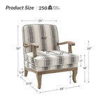 Boerderijstijl accentfauteuil in grijs/strepen/blauw/beige, polyester en massief hout, set van 2