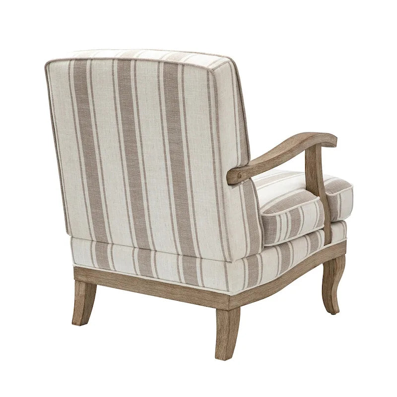 Boerderijstijl accentfauteuil in grijs/strepen/blauw/beige, polyester en massief hout, set van 2