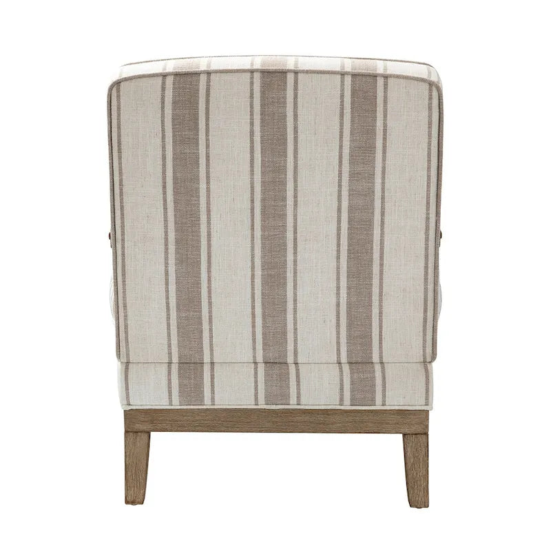 Boerderijstijl accentfauteuil in grijs/strepen/blauw/beige, polyester en massief hout, set van 2