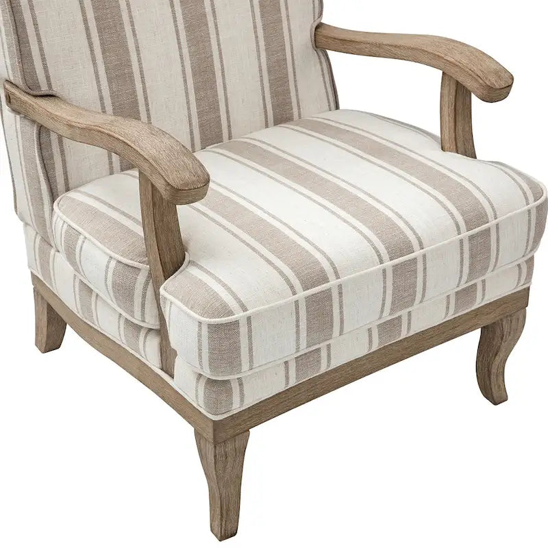 Boerderijstijl accentfauteuil in grijs/strepen/blauw/beige, polyester en massief hout, set van 2