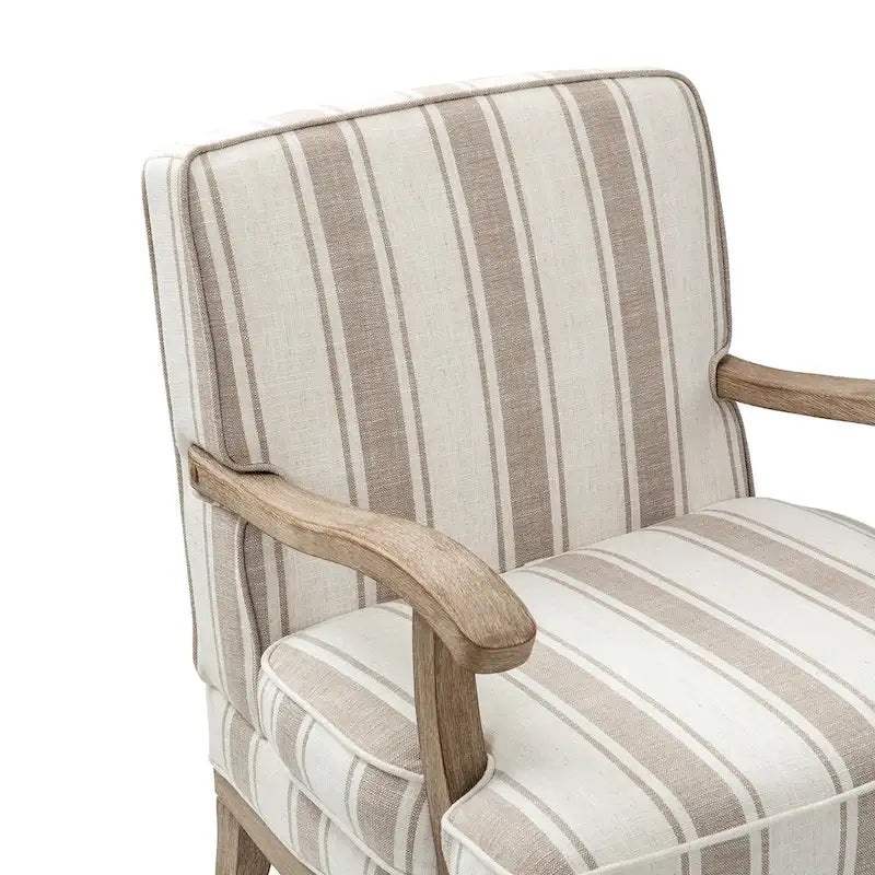 Boerderijstijl accentfauteuil in grijs/strepen/blauw/beige, polyester en massief hout, set van 2