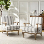 Boerderijstijl accentfauteuil in grijs/strepen/blauw/beige, polyester en massief hout, set van 2