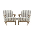Boerderijstijl accentfauteuil in grijs/strepen/blauw/beige, polyester en massief hout, set van 2