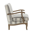 Boerderijstijl accentfauteuil in grijs/strepen/blauw/beige, polyester en massief hout, set van 2
