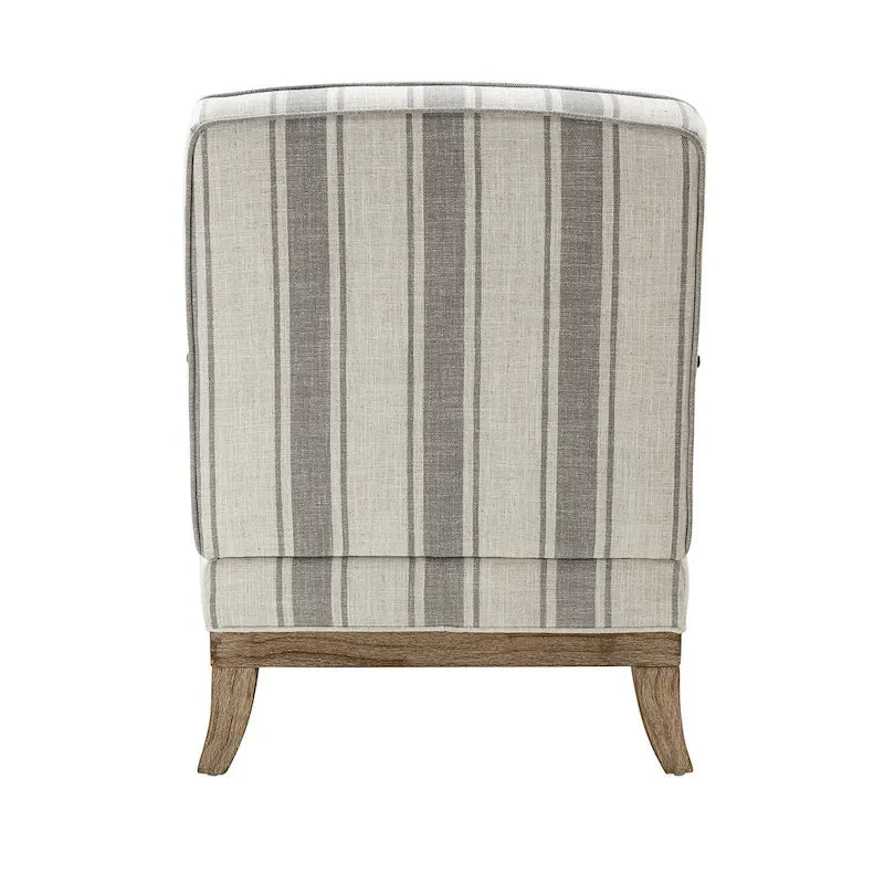 Boerderijstijl accentfauteuil in grijs/strepen/blauw/beige, polyester en massief hout, set van 2