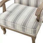 Boerderijstijl accentfauteuil in grijs/strepen/blauw/beige, polyester en massief hout, set van 2
