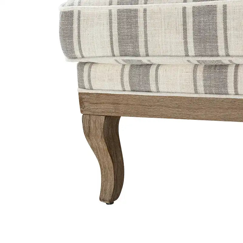 Boerderijstijl accentfauteuil in grijs/strepen/blauw/beige, polyester en massief hout, set van 2