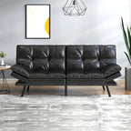 Divano letto futon trasformabile in similpelle Nero/Marrone, schienale sdoppiato regolabile, matrimoniale, per 2 persone