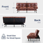 Divano letto futon trasformabile in similpelle Nero/Marrone, schienale sdoppiato regolabile, matrimoniale, per 2 persone
