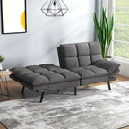 Divano letto futon trasformabile in similpelle Nero/Marrone, schienale sdoppiato regolabile, matrimoniale, per 2 persone