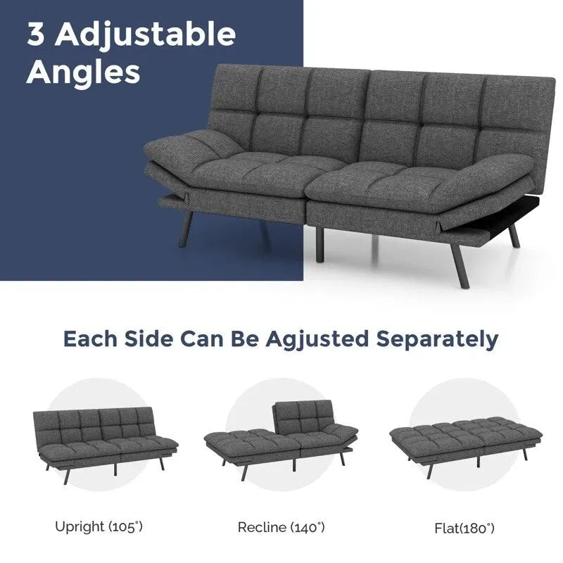 Divano letto futon trasformabile in similpelle Nero/Marrone, schienale sdoppiato regolabile, matrimoniale, per 2 persone