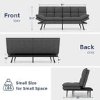 Divano letto futon trasformabile in similpelle Nero/Marrone, schienale sdoppiato regolabile, matrimoniale, per 2 persone