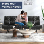 Divano letto futon trasformabile in similpelle Nero/Marrone, schienale sdoppiato regolabile, matrimoniale, per 2 persone