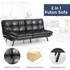 Divano letto futon trasformabile in similpelle Nero/Marrone, schienale sdoppiato regolabile, matrimoniale, per 2 persone