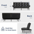 Divano letto futon trasformabile in similpelle Nero/Marrone, schienale sdoppiato regolabile, matrimoniale, per 2 persone