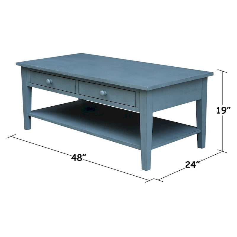 Solid Wood Coffee Table, Multi-Color Options, 48"W x 24"D x 19"H