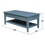 Solid Wood Coffee Table, Multi-Color Options, 48"W x 24"D x 19"H